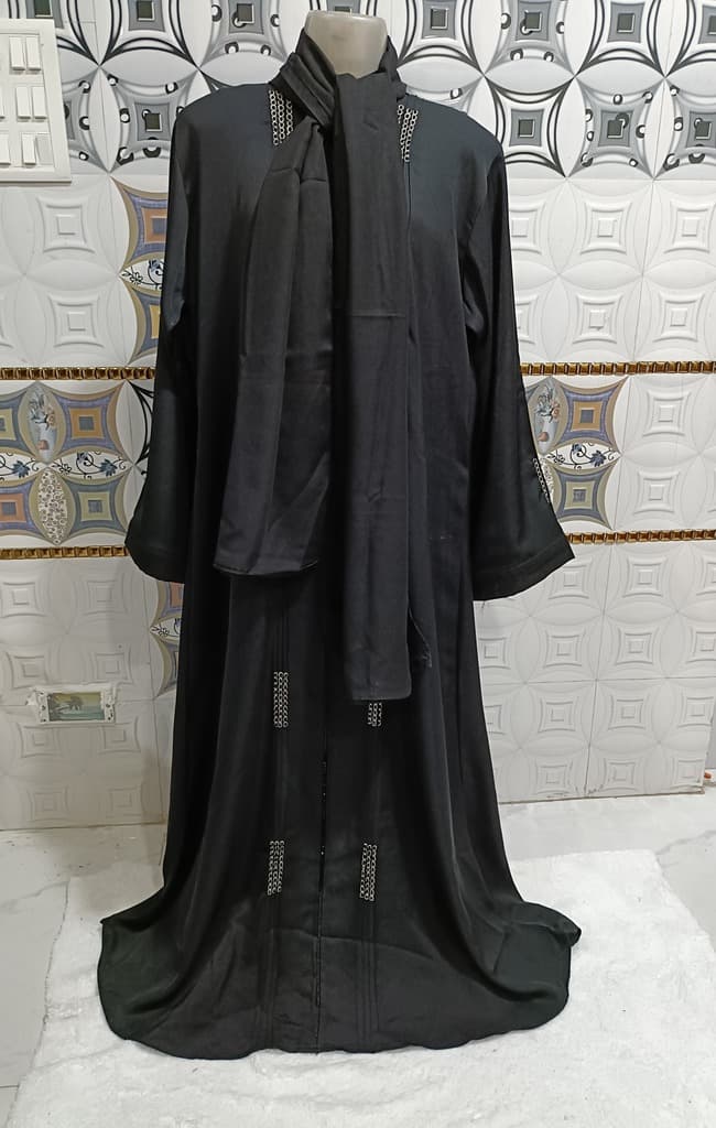 Korean Nida Black Abaya With Handwork image