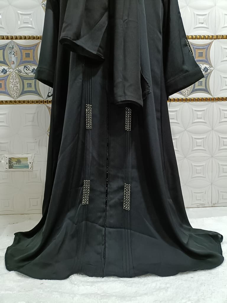 Korean Nida Black Abaya With Handwork thumbnail 3