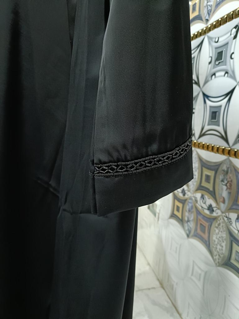 Front Open Black Nida Abaya With Moti Handwork image