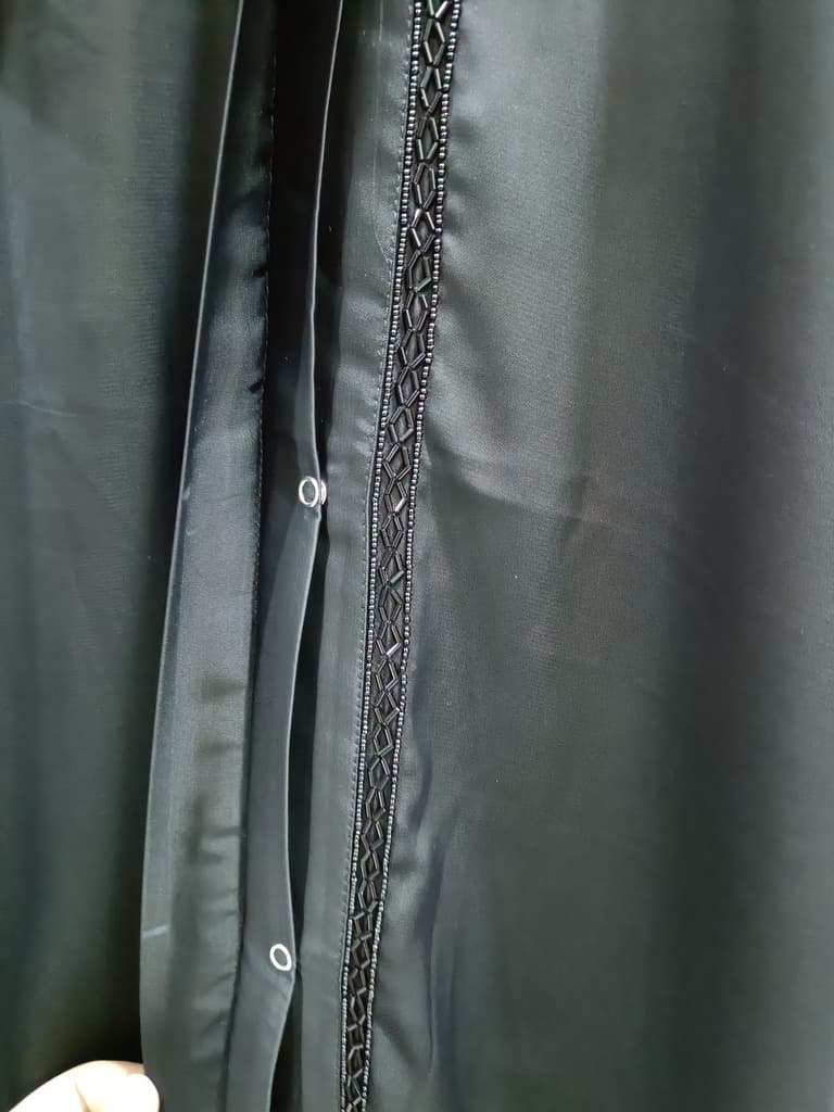 Front Open Black Nida Abaya With Moti Handwork thumbnail 4