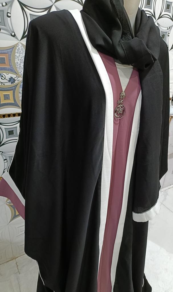 Black Batwing Kaftan With Bubblegum Pink And White Strips image
