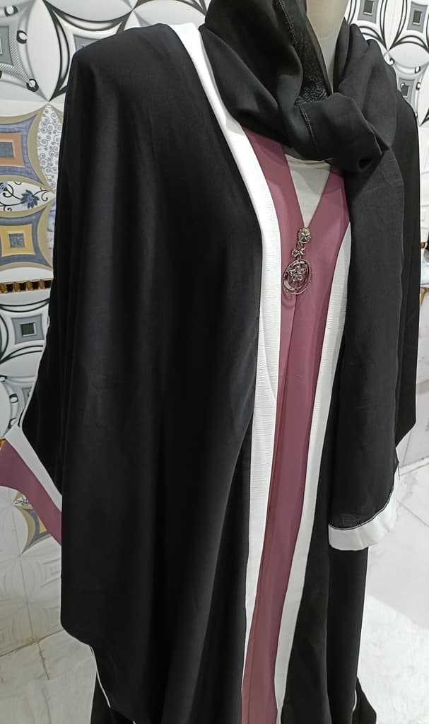 Black Batwing Kaftan With Bubblegum Pink And White Strips thumbnail 2