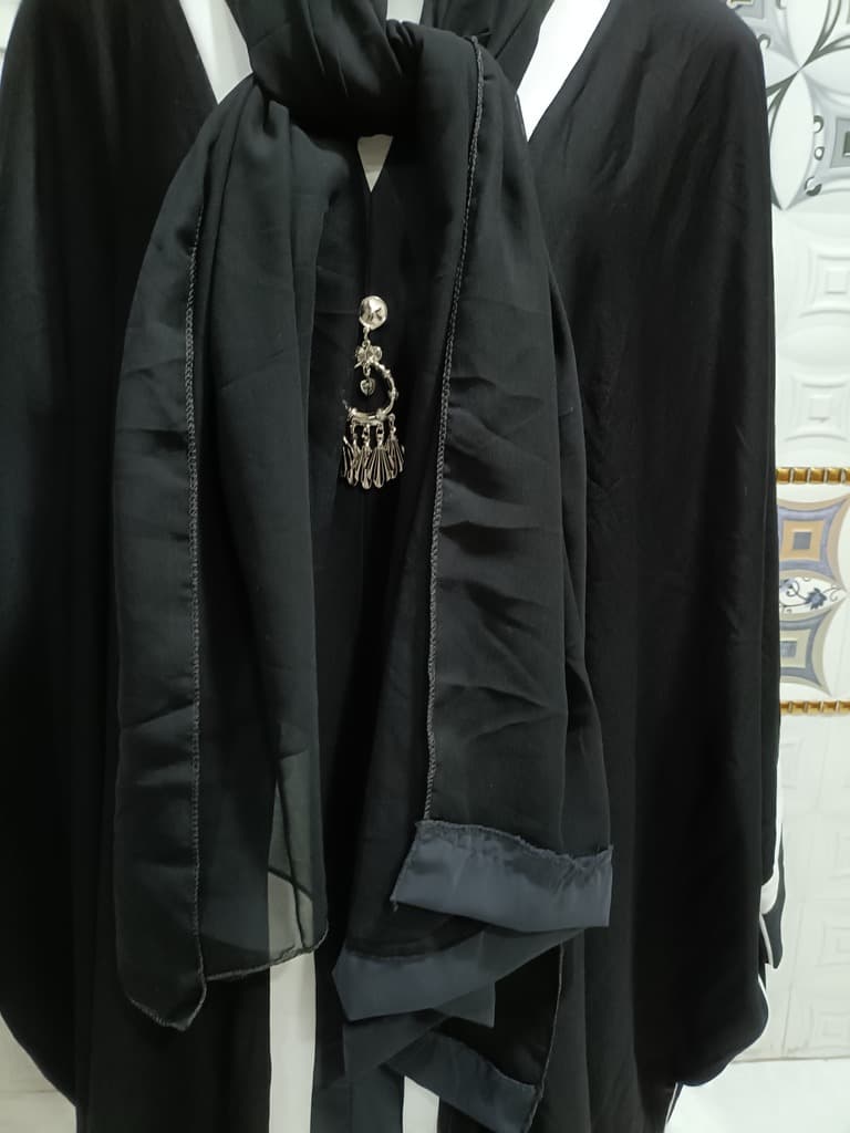 Black Batwing Kaftan With Lead Gray And White Strips thumbnail 3