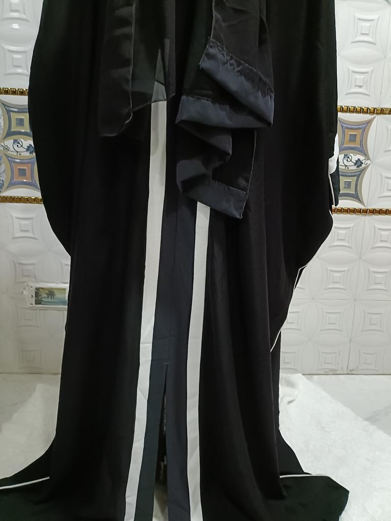 Black Batwing Kaftan With Lead Gray And White Strips image