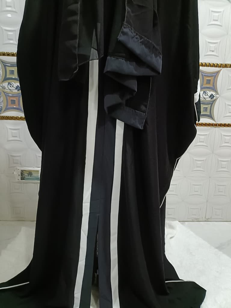 Black Batwing Kaftan With Lead Gray And White Strips thumbnail 4