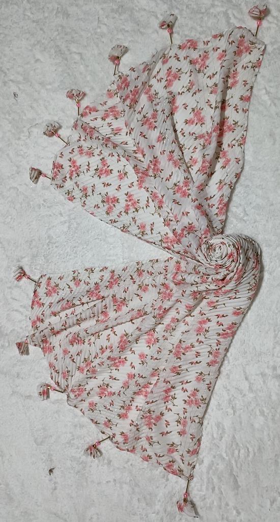 Light Pink Floral Pattern Crush Hijab - Stole With Flower Latkan image