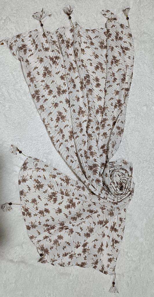Light Chocolatey Brown Floral Pattern Crush Hijab - Stole With Flower Latkan image