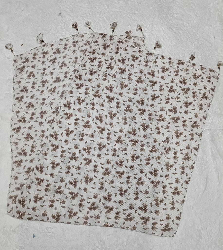 Light Chocolate Brown Cotton Crush Hijab - Stole With Floral Pattern And Latkan thumbnail 2