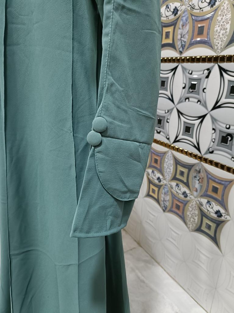 Teal Umbrella Abaya With Mock Buttons And Slant Neck Chain image