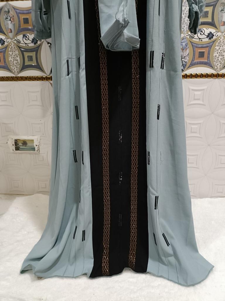 Arctic Blue Contrast Abaya With Full Length Stone Work image