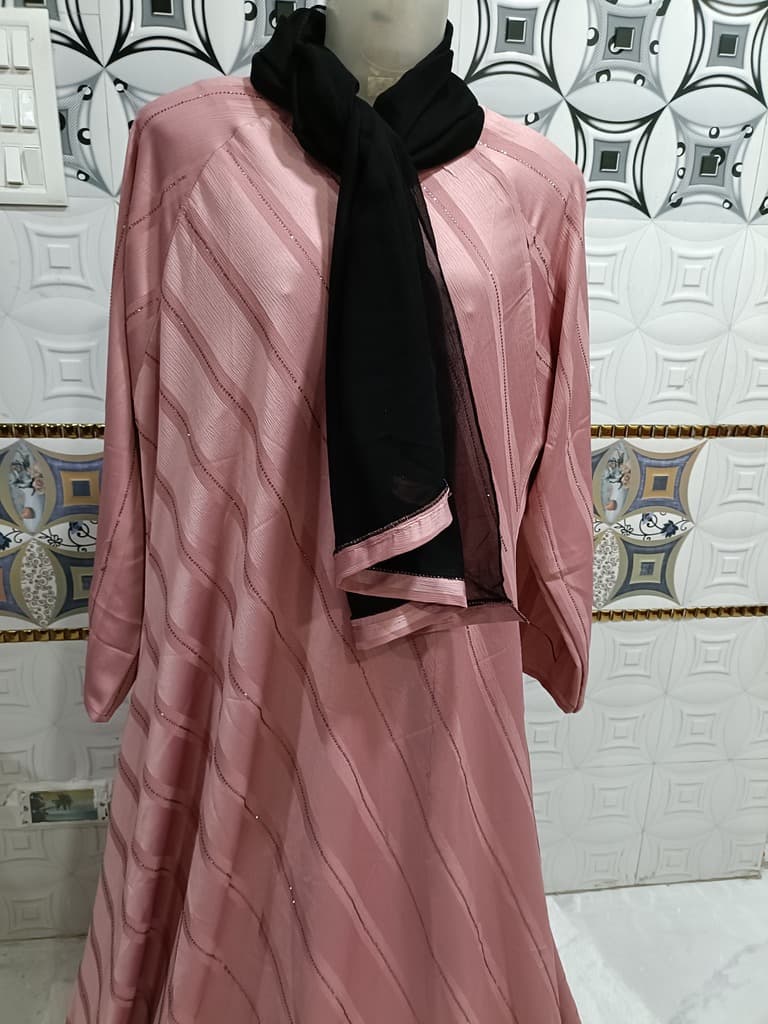 Flamingo Pink Umbrella Abaya With Light Stone Work image