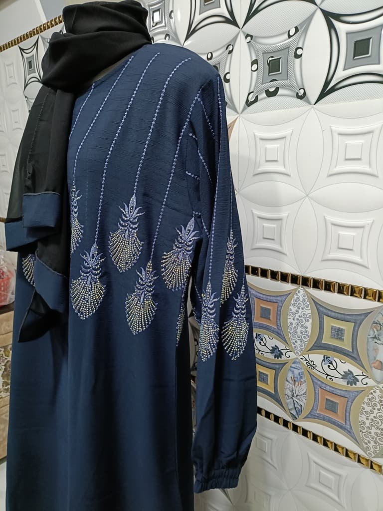 Royal Blue Abaya With Light Blue Embroidery thumbnail 2