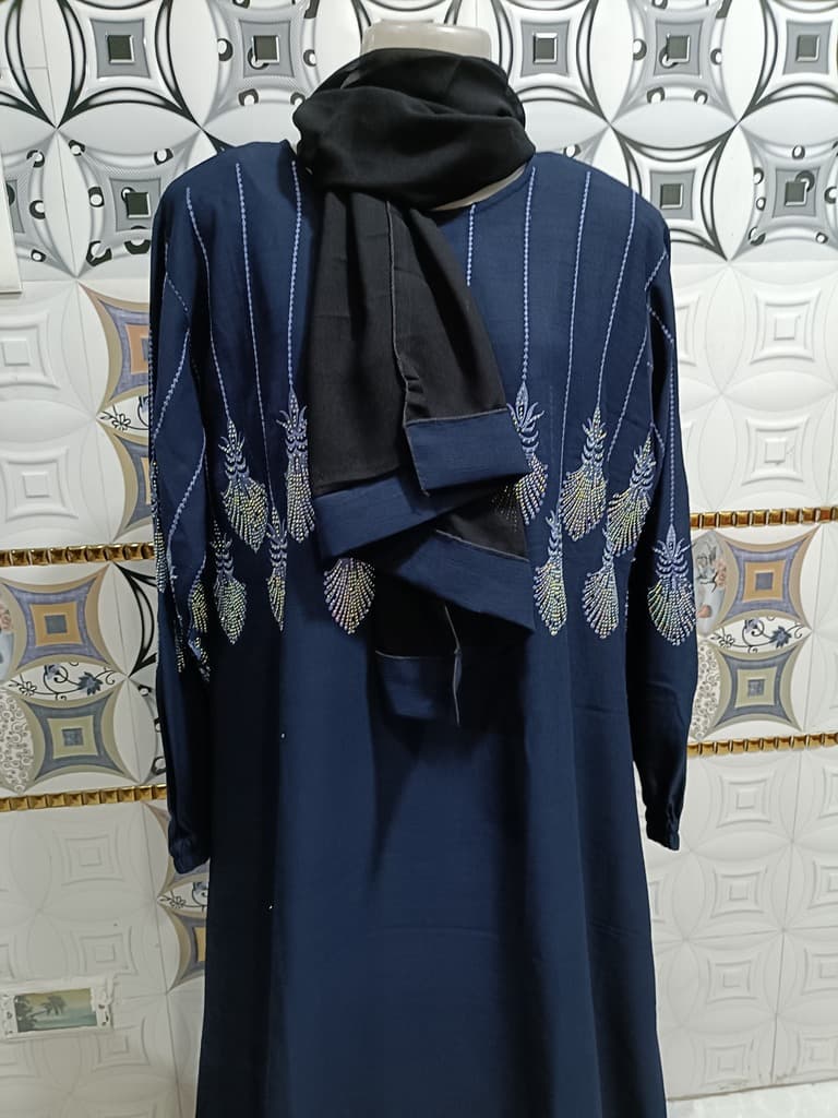 Royal Blue Abaya With Light Blue Embroidery thumbnail 3