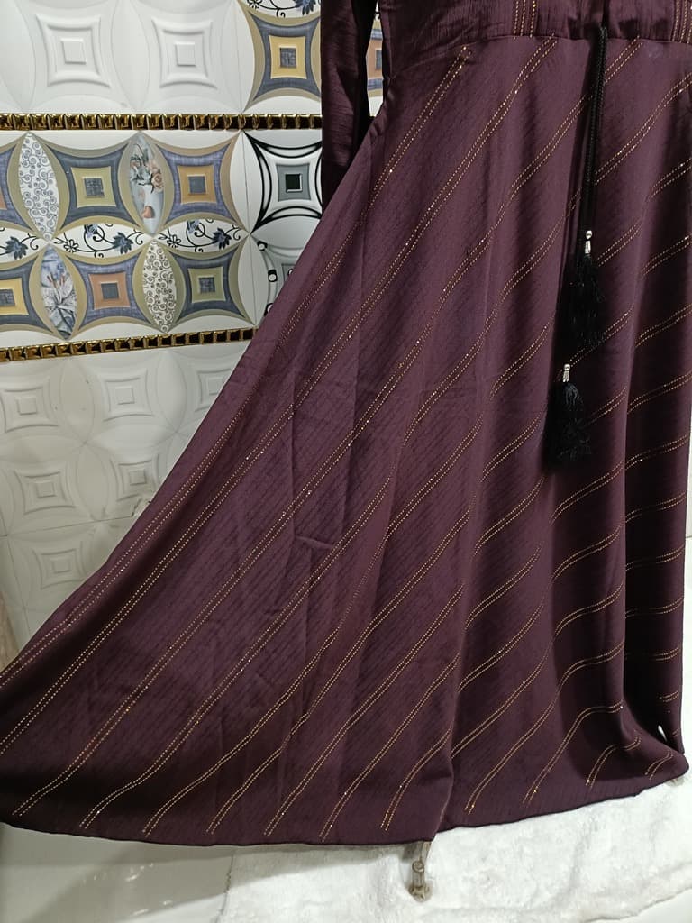 Mulberry Purple Umbrella Abaya With Stone Work and Plates thumbnail 2