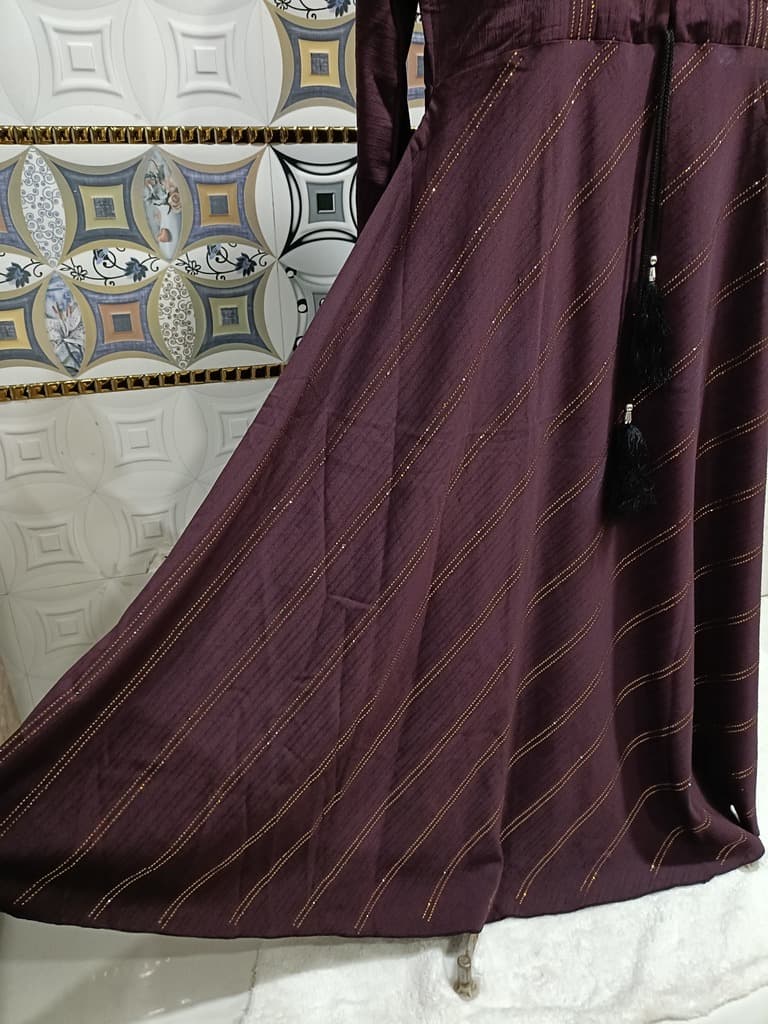 Mulberry Purple Umbrella Abaya With Stone Work and Plates image