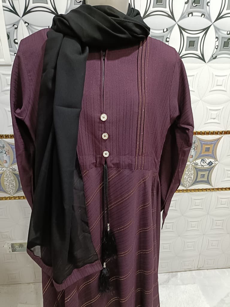 Mulberry Purple Umbrella Abaya With Stone Work and Plates thumbnail 3