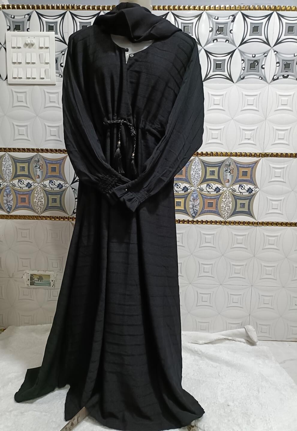Black Ruksar Chun Abaya With Chunnat Sleeves