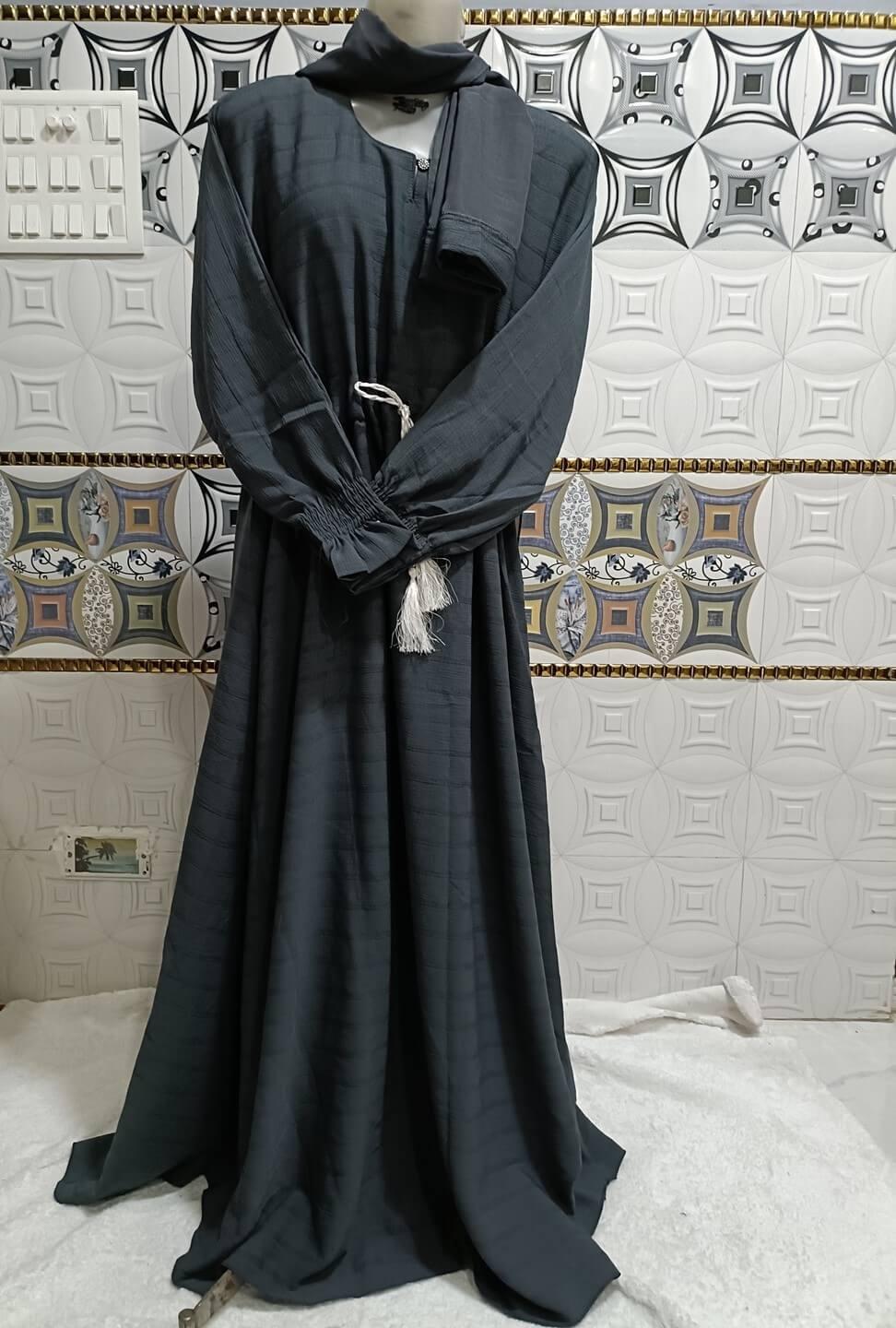 Dark Gray Ruksar Chun Abaya With Chunnat Sleeves