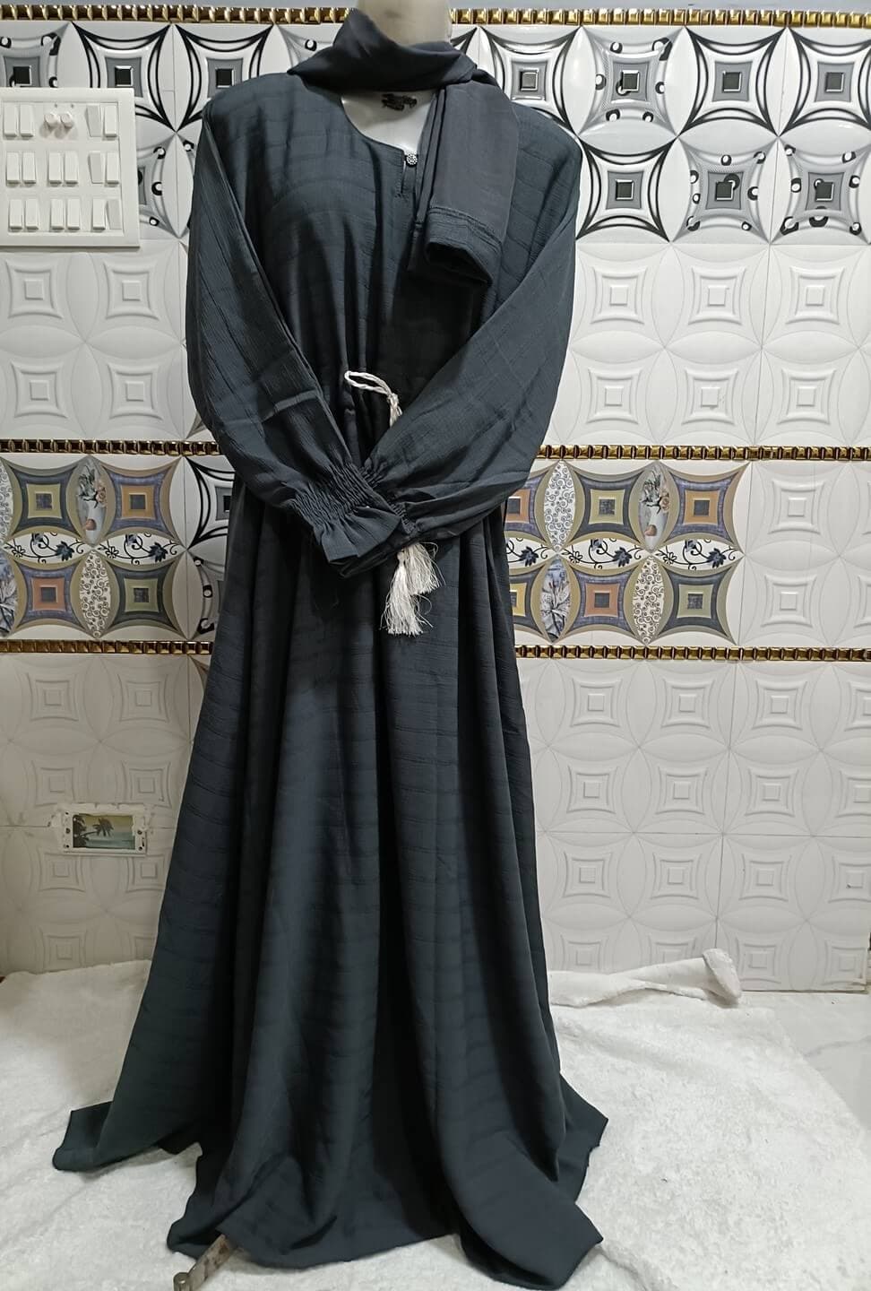 Dark Gray Ruksar Chun Abaya With Chunnat Sleeves image