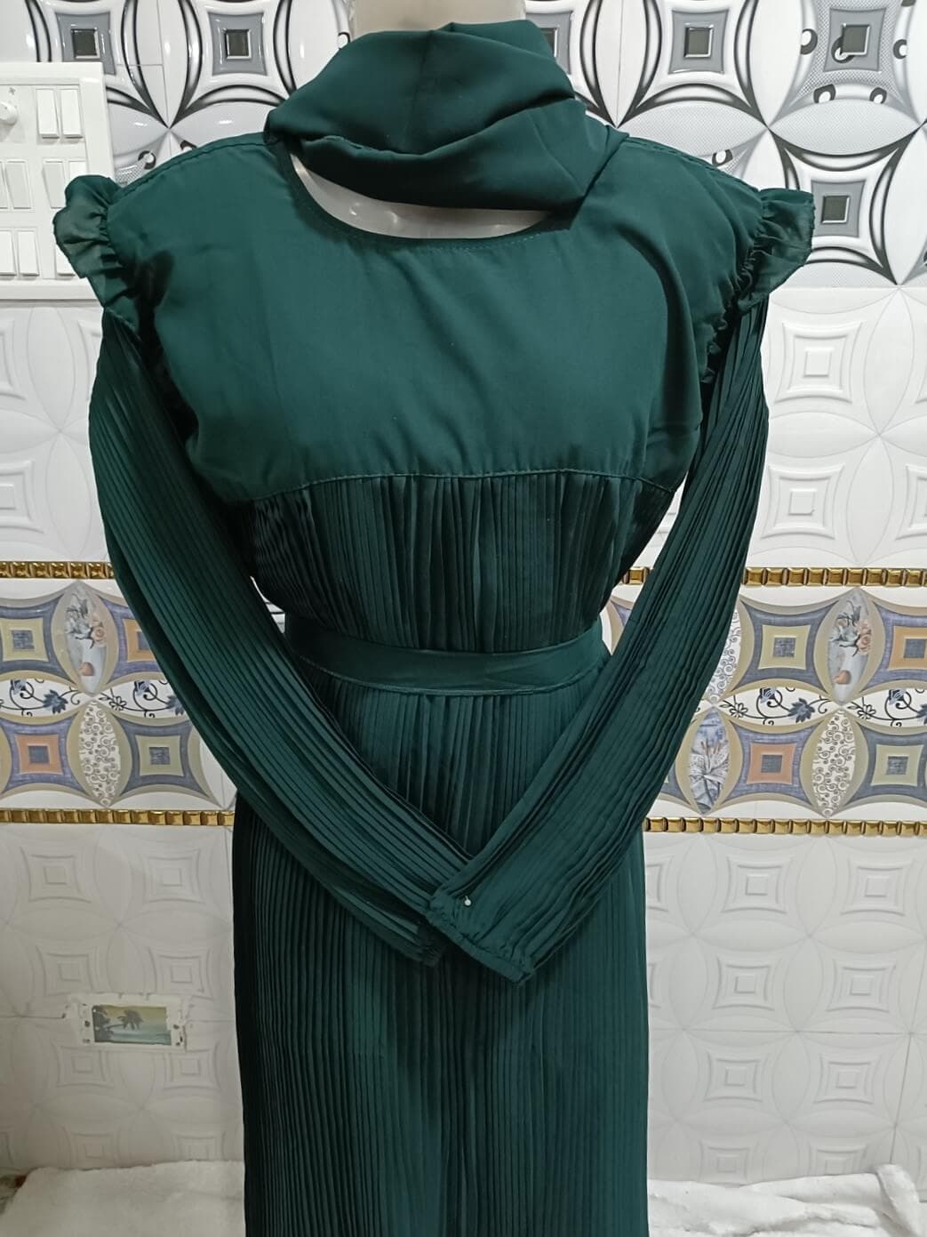 Modest Dark Green Abaya With Plates image