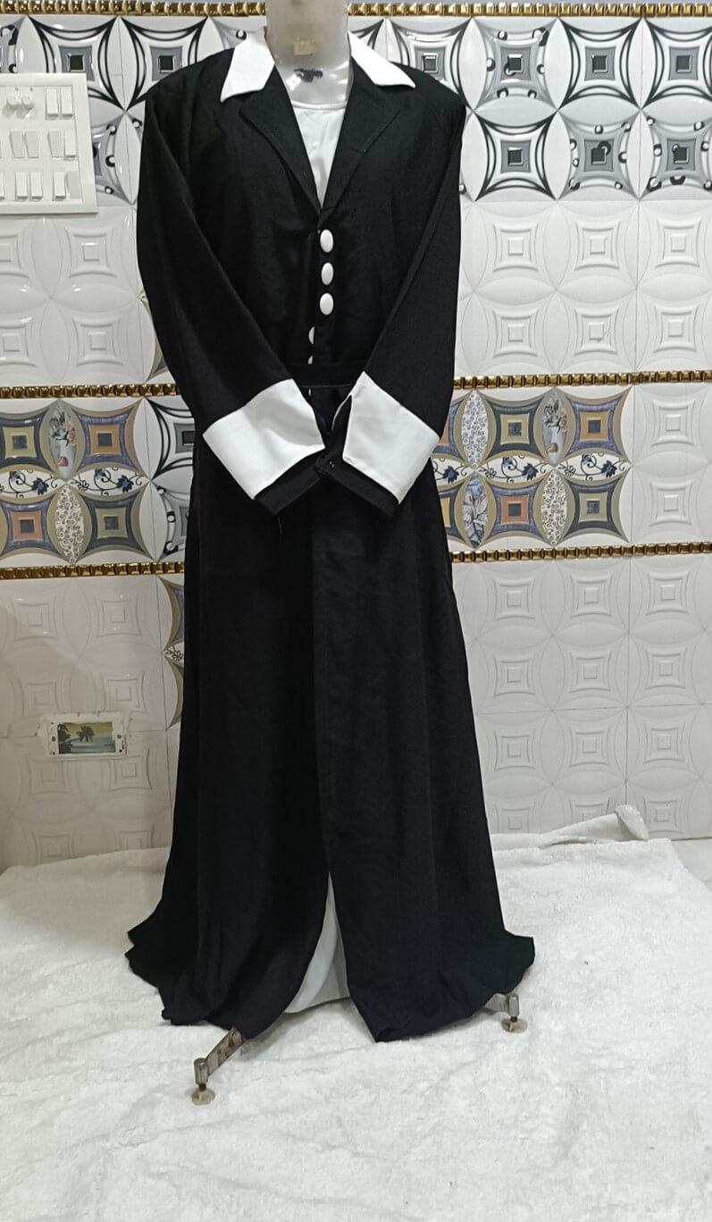 Coat Style Black Shrug Abaya With Attached Coat