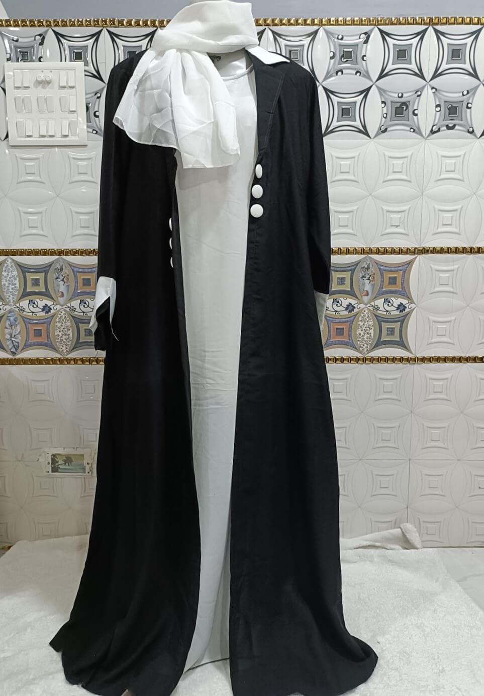 Coat Style Black Shrug Abaya With Attached Coat image