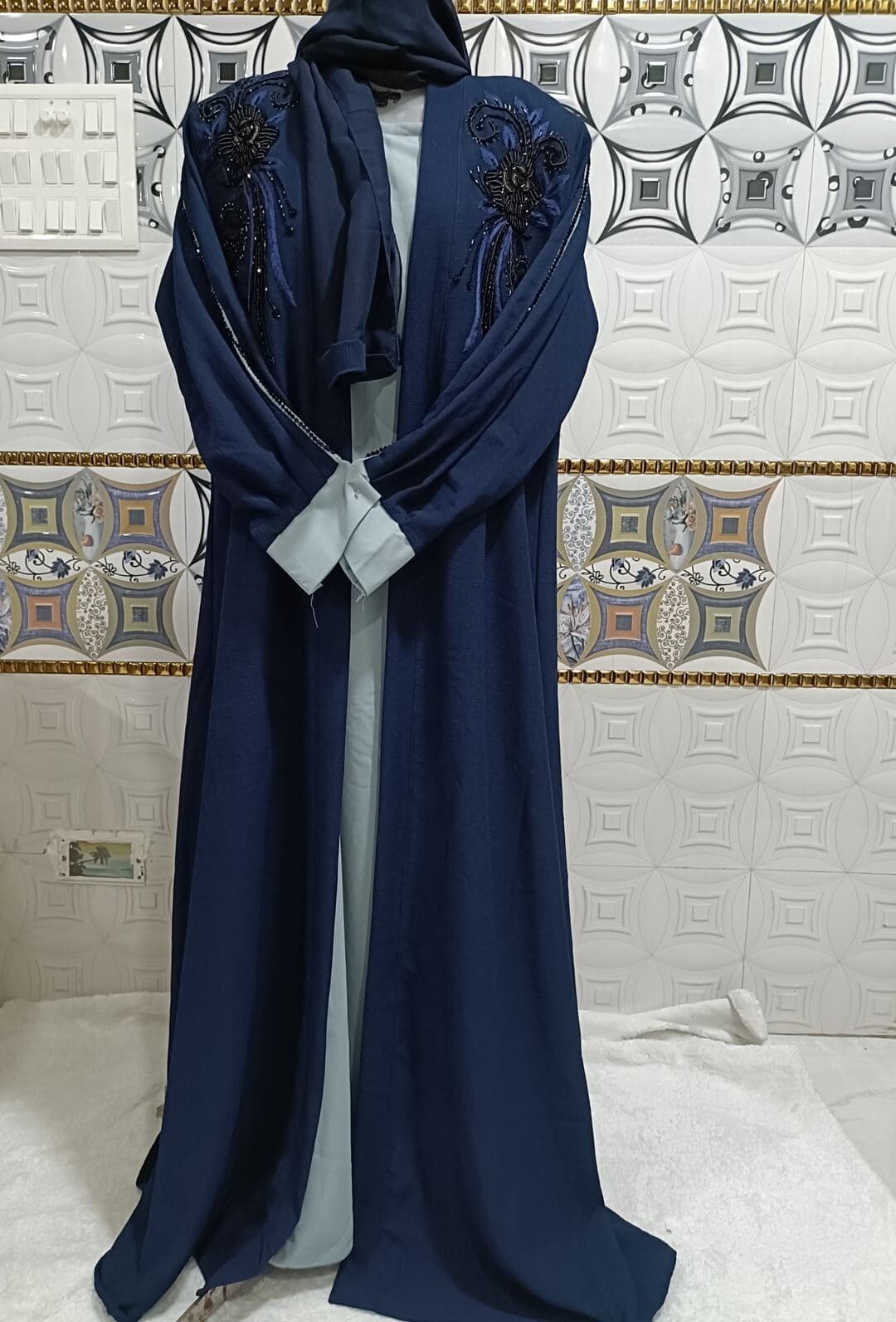 Blue Shrug Abaya With Handwork Design image