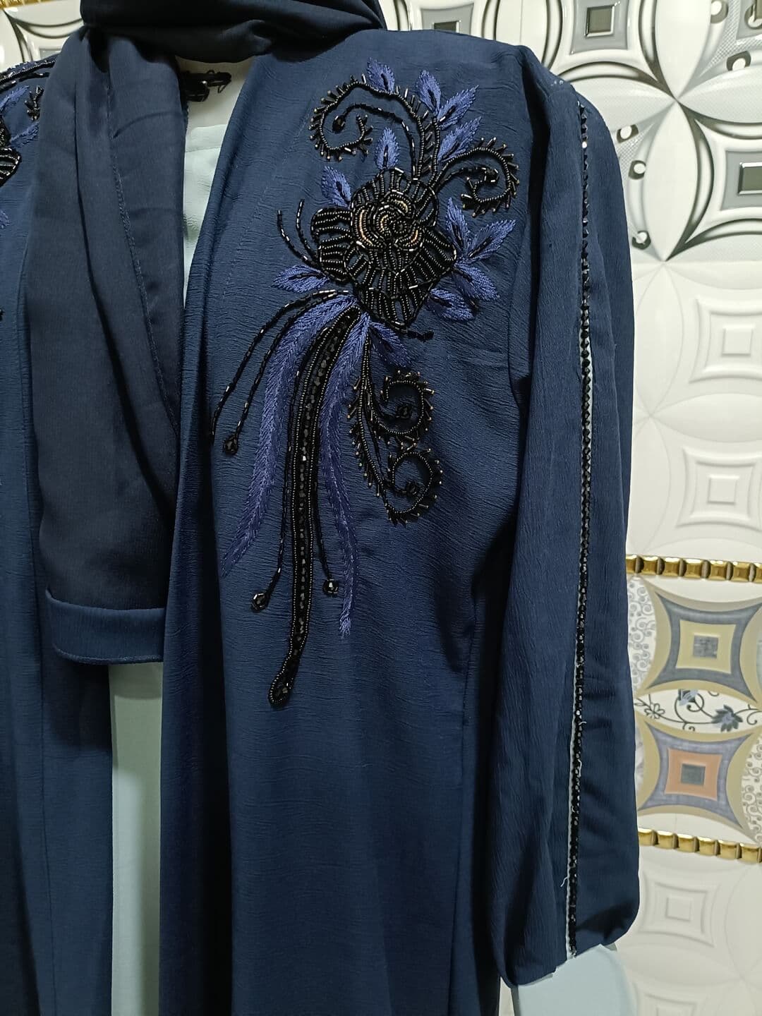 Blue Shrug Abaya With Handwork Design thumbnail 3