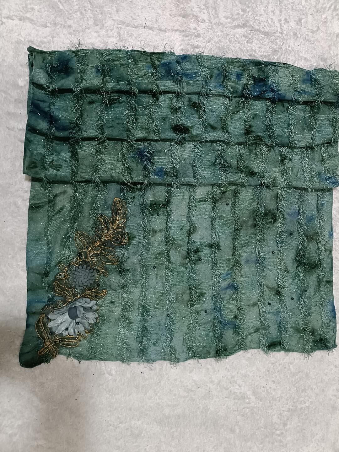 Jade Green Fur Hijab With Boota Design thumbnail 2