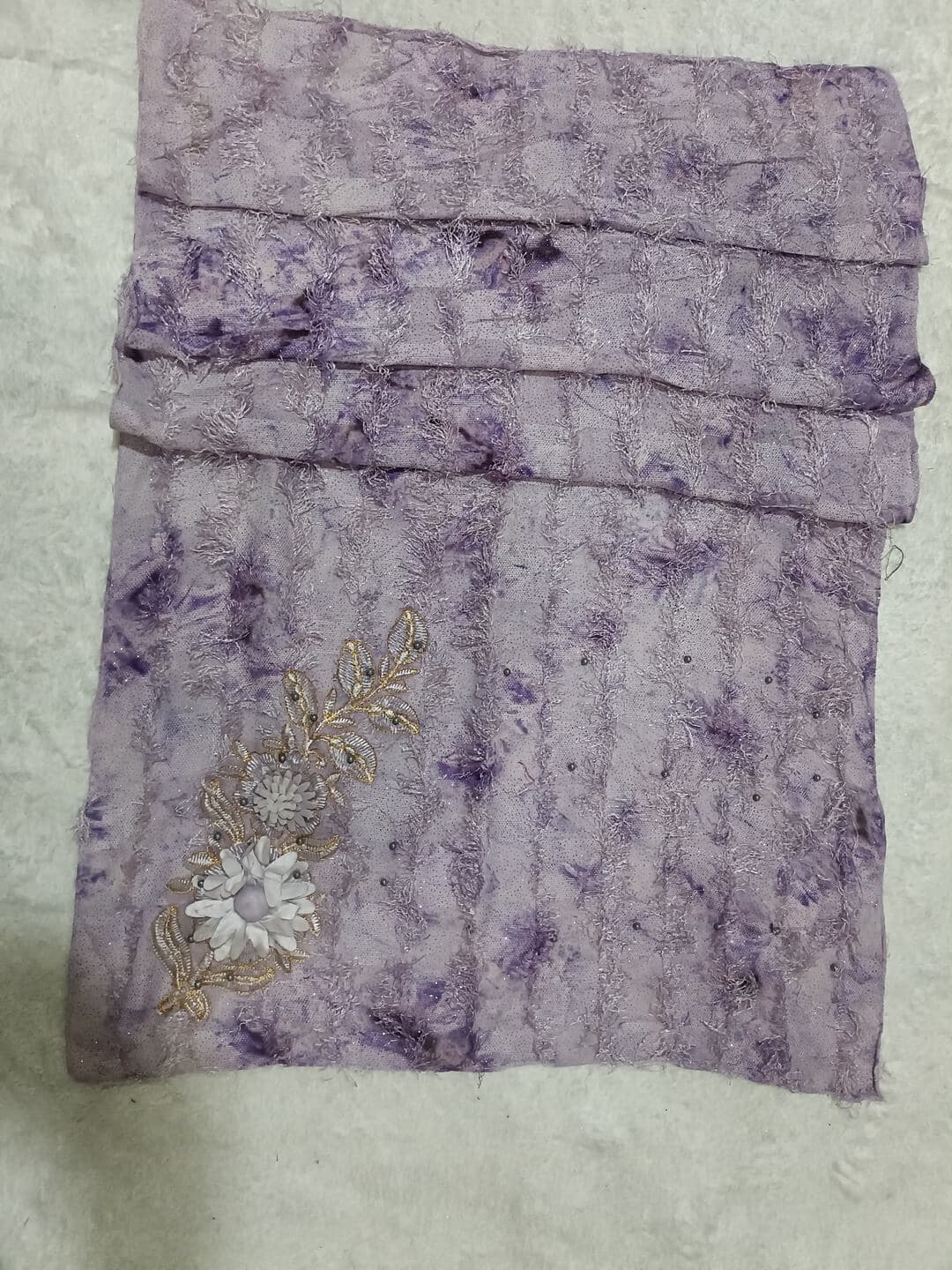 Lavender Purple Fur Hijab With Boota Design image