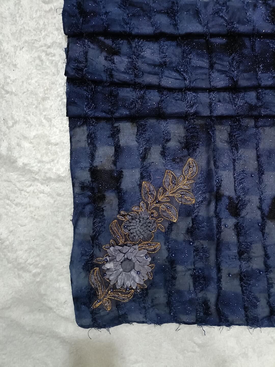 Berry Blue Fur Hijab With Boota Design thumbnail 1