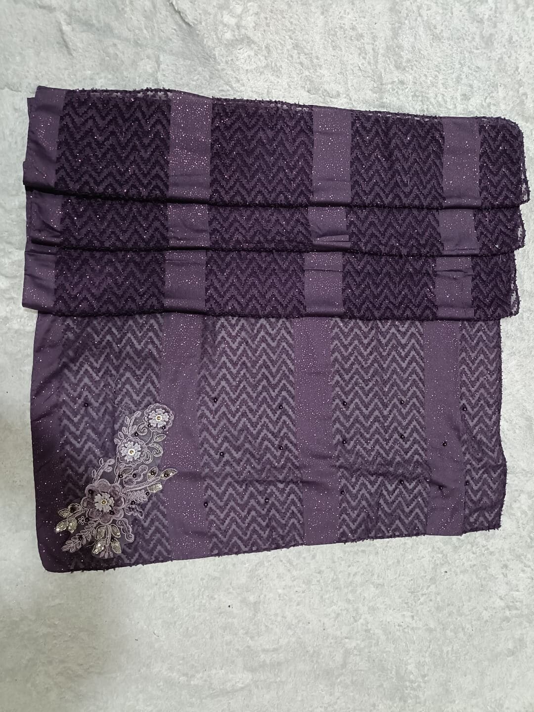 Purple Boota Design Hijab With Light Fur thumbnail 2