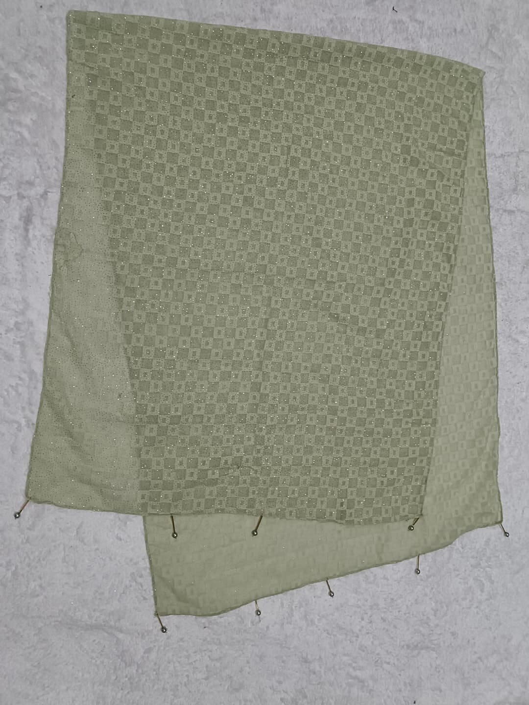 Light Green Hijab With Square Pattern Design And Latkan image