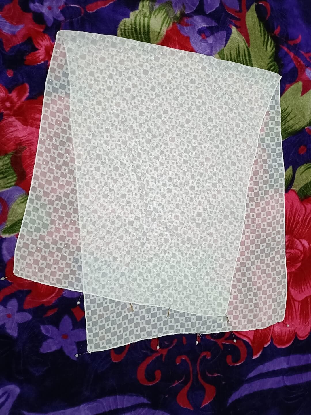 White Hijab With Square Pattern Design And Latkan image