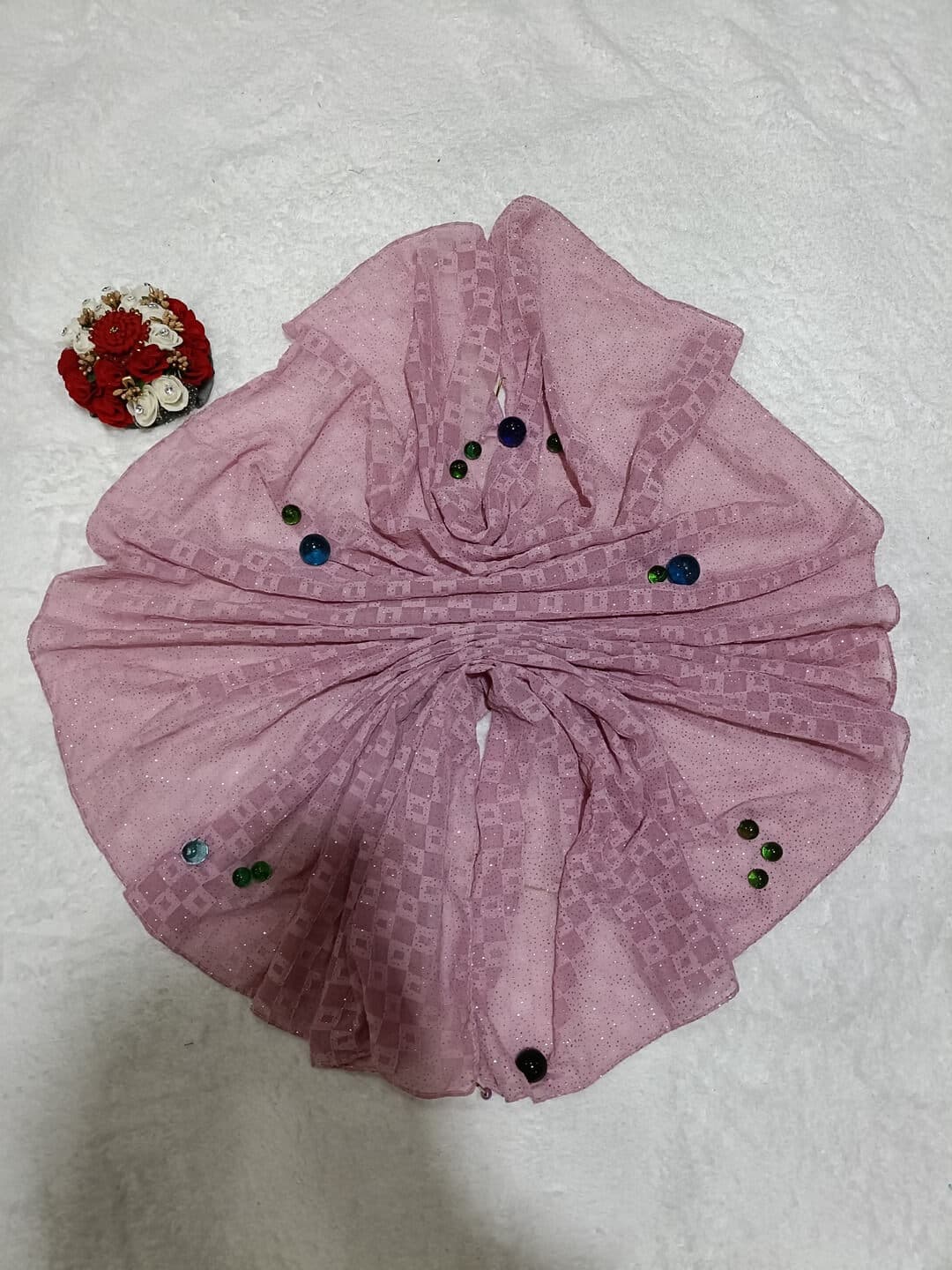 Flamingo Pink Hijab With Square Pattern Design And Latkan thumbnail 2