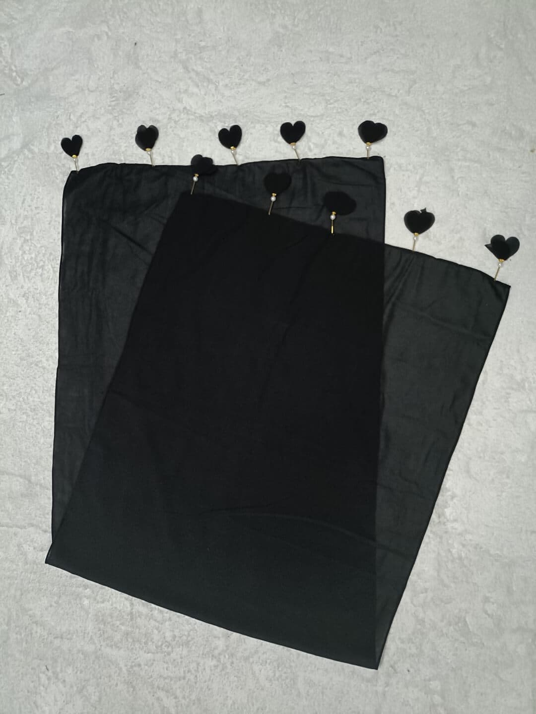 Black Diamond Georgette Hijab Stole With Heart Latkan image