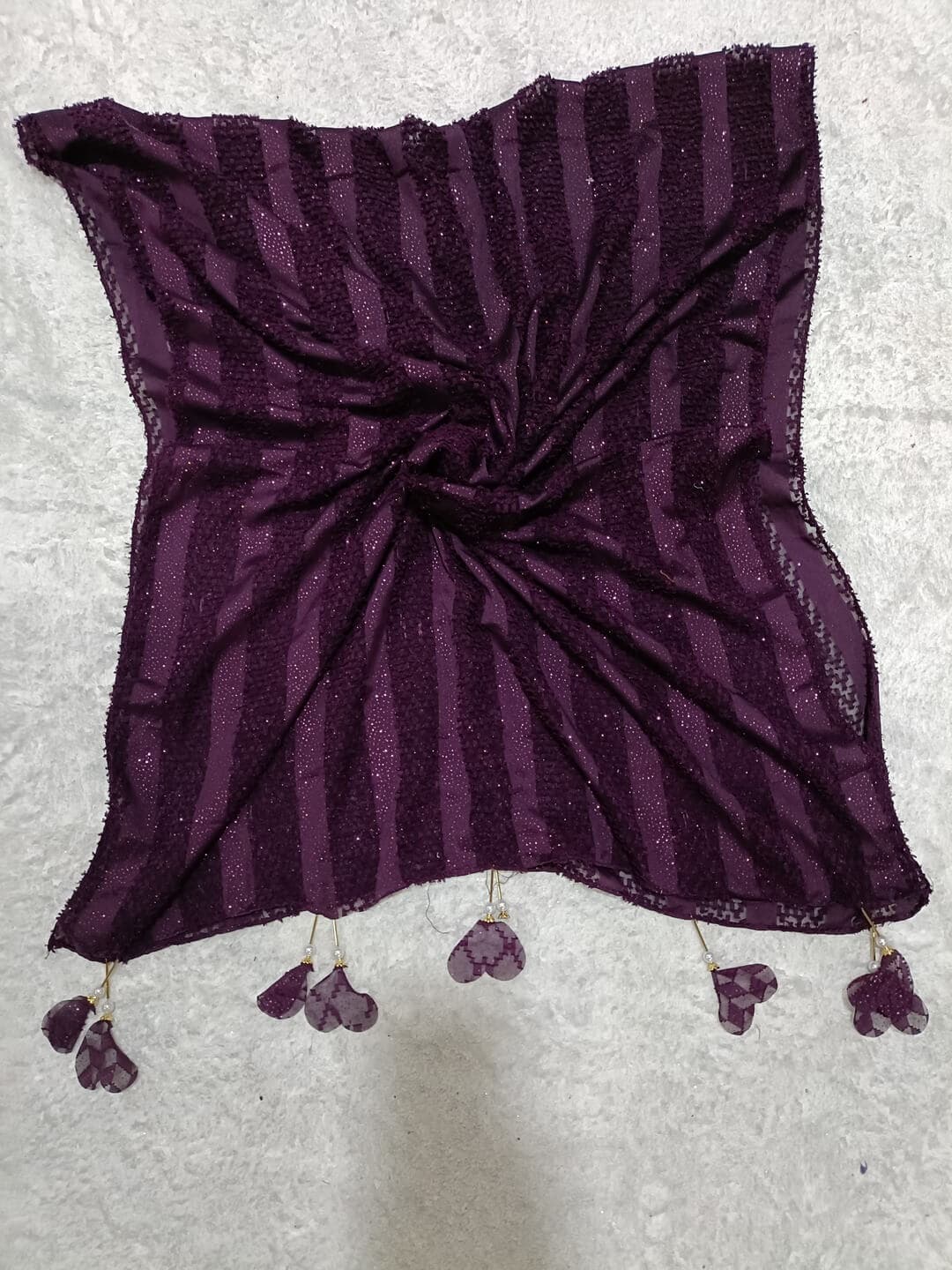 Eggplant Purple Fur Patterned Hijab Stole With Dil Latkan