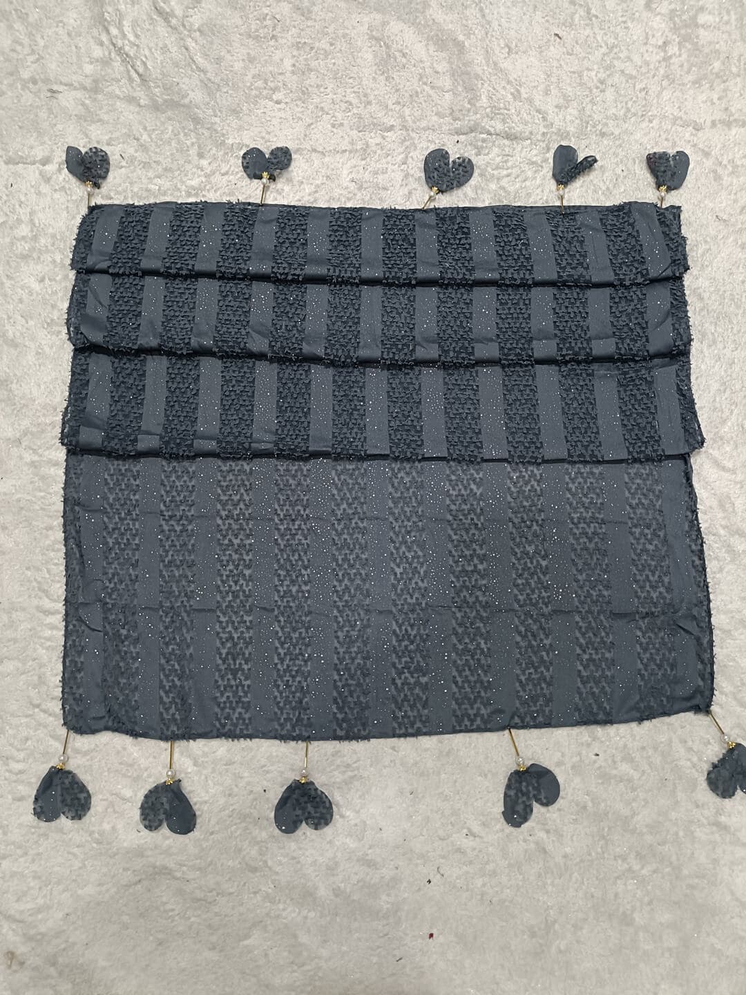 Gray Fur Patterned Hijab Stole With Dil Latkan thumbnail 2