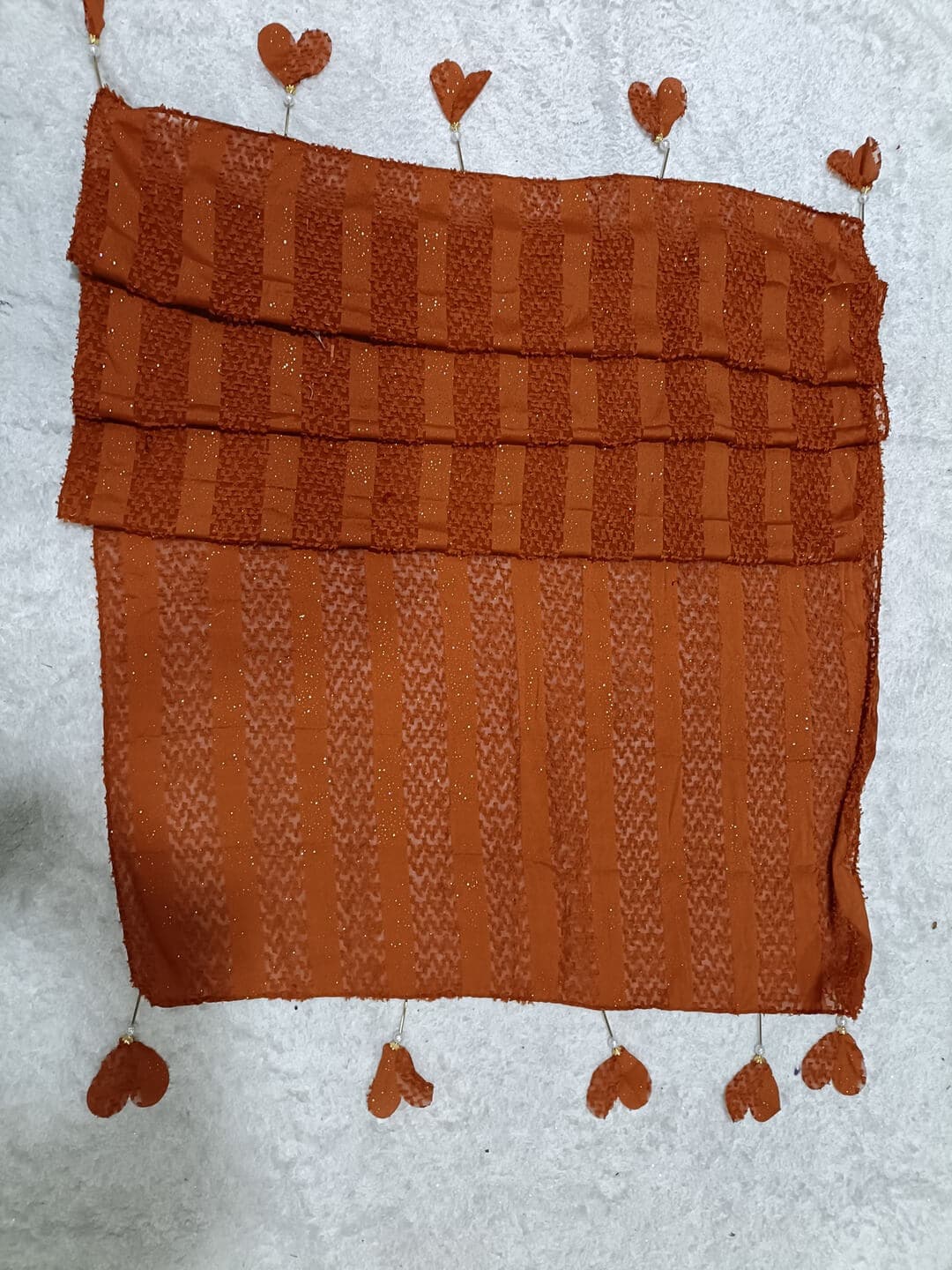 Burnt Orange Fur Patterned Hijab Stole With Dil Latkan image