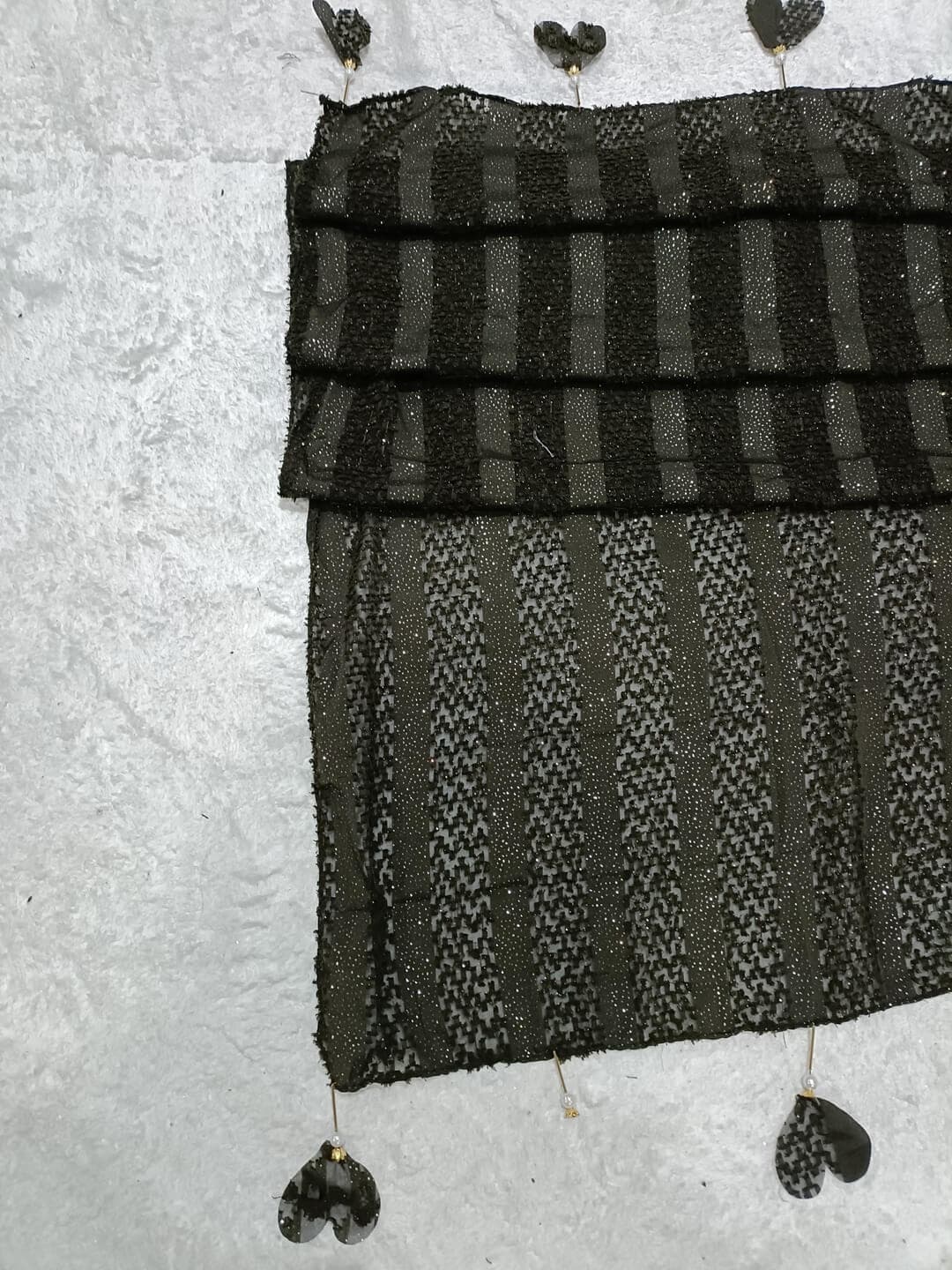 Green Black Fur Patterned Hijab Stole With Dil Latkan