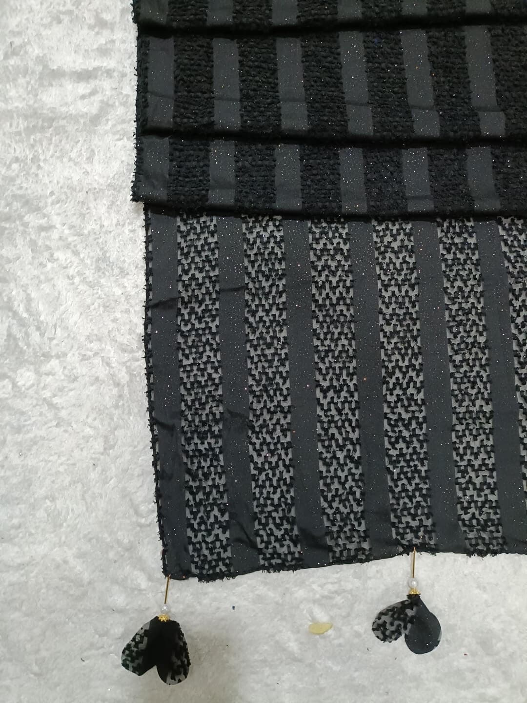 Black Fur Patterned Hijab Stole With Dil Latkan image