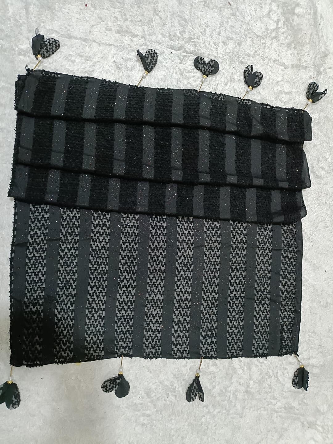 Black Fur Patterned Hijab Stole With Dil Latkan image