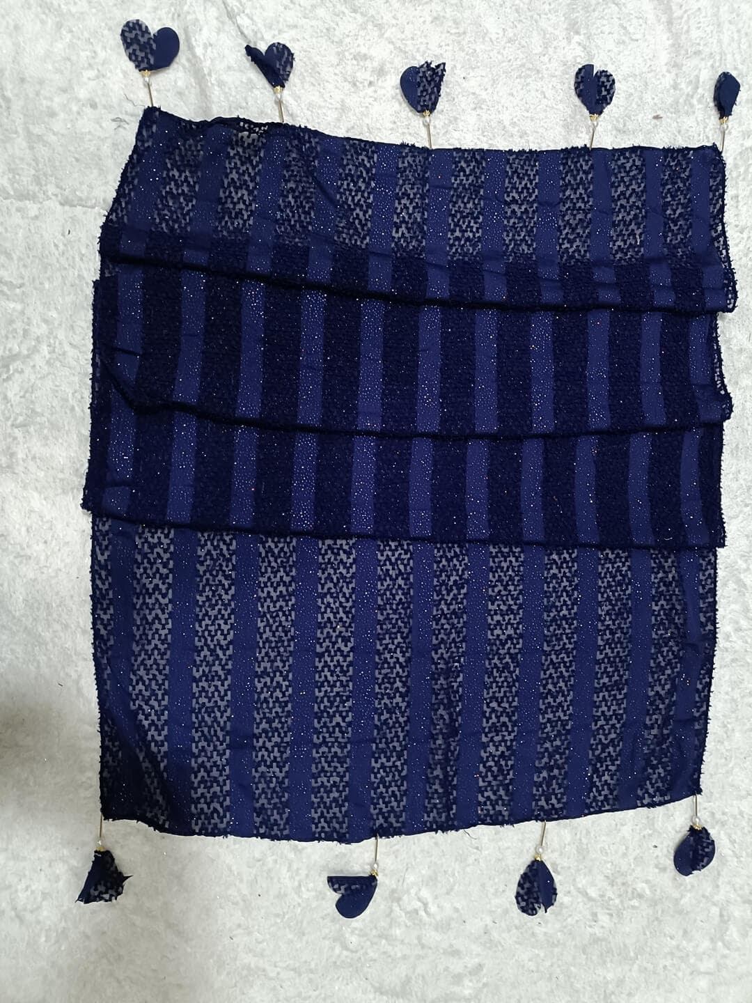 Denim Blue Fur Patterned Hijab Stole With Dil Latkan thumbnail 2