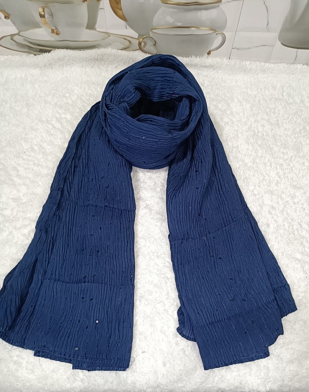 Royal Blue Cotton Crush Hijab Stole thumbnail 2
