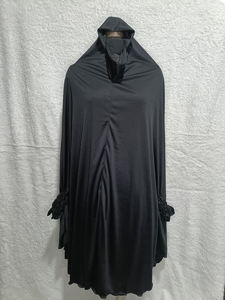 Black Khimar, Scarf Prayer Dress With Elastic Sleeves