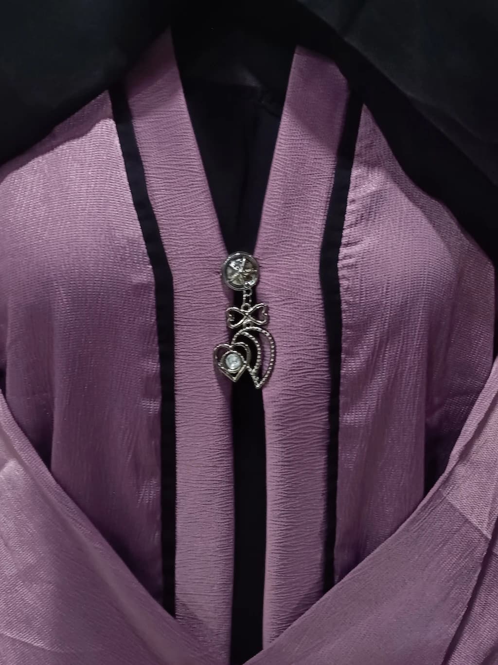 Plum Purple Shrug Abaya With Brooch In Tik Tok Fabric thumbnail 5