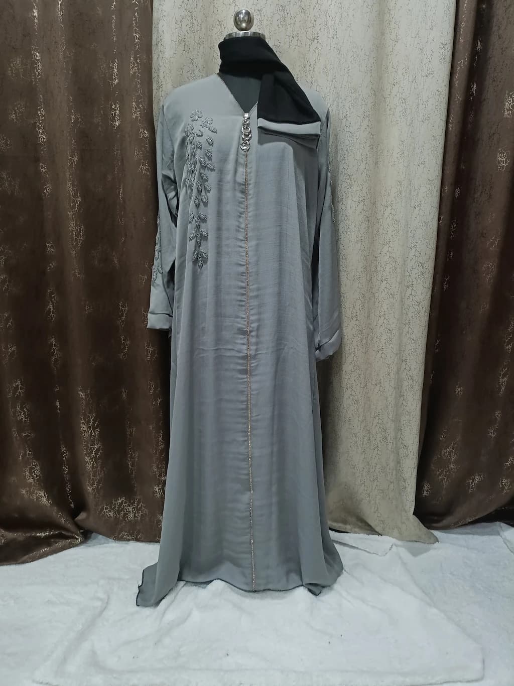 Gray Handwork Abaya With Locket thumbnail 2