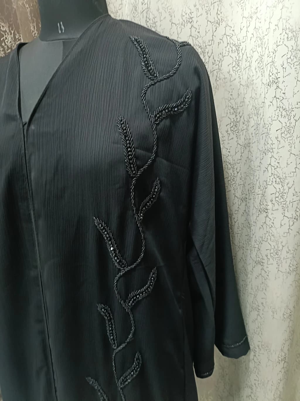 Front Open Full Length Handwork Black Abaya thumbnail 4