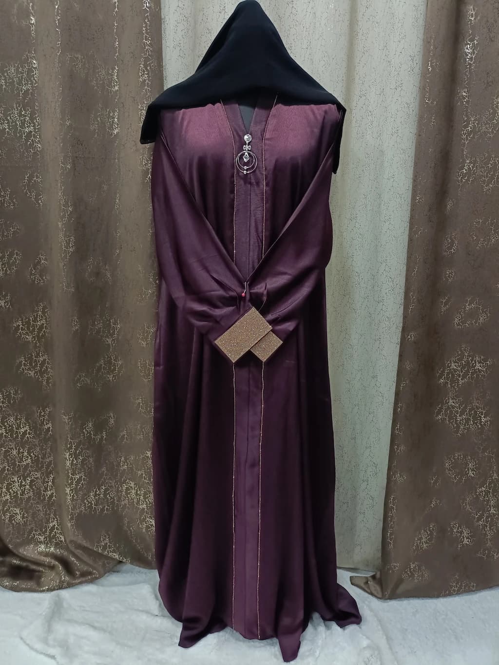 Mulberry Purple Abaya With Golden Sheet Design
