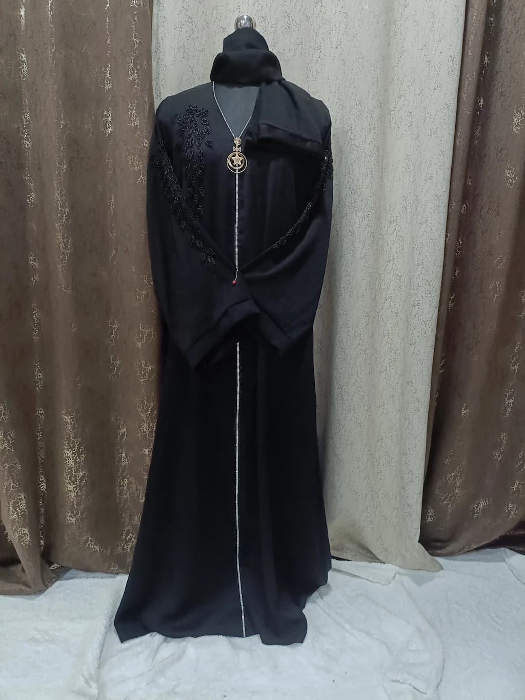 Black Handwork Abaya With Black Design And Locket